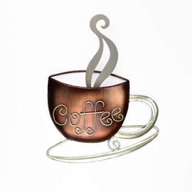 Aayla Metal Coffee Cup Wall Hanging Sculpture, for Home Kitchen Restaurants and Coffee Shops, in Metal with Brown and Champagne Color (14.75" H Coffee)