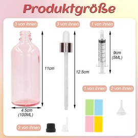 Episkey 3 x 100ml Roségold Flaschen mit Pipettenflasche Pipette & Tropfeinsatz Aromatherapie Fläschchen Apothekerflasche Pipette für Ätherische Öle, DIY-Mischungen,Parfümöle (Roségold, 100ml)