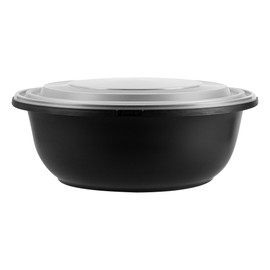 Restaurantware-Cater Tek 169 Ounce Serving Bowls, 50 Disposable Bowls With Lids - Microwavable, Freezable, Black Plastic Catering Bowls, Round, Ideal For Soups, Stews, Salads, Chilli, Or Noodles