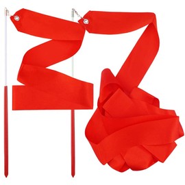 FAZHBARY Red Dance Ribbons, Rhythmic Gymnastics Ribbon Dancing Streamers for Baton Twirling Wands Artistic Dancing Training Supplies, 2 Pack