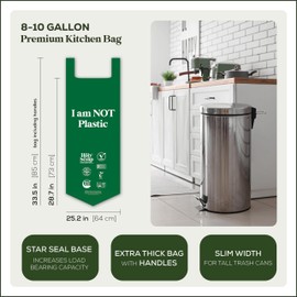 HOLY SCRAP! Large Slim Compostable Trash Bags - 8-10 Gallon, 30 Pack | Plastic-Free Tall Kitchen Garbage Bags & Liners with Easy-Tie Handles | Thick Bin Bag Liners for Green & Food Waste