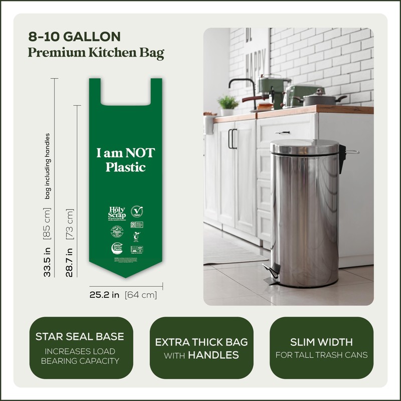 HOLY SCRAP! Large Slim Compostable Trash Bags - 8-10 Gallon,