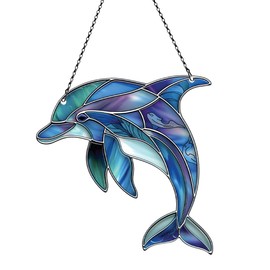 Dolphin Ornaments Decor for Window Hanging, Dolphin Lover Gifts for Women Men, Sea Animal Home Wall Room Decorations, Christmas 2D Flat Acrylic Ornamnet