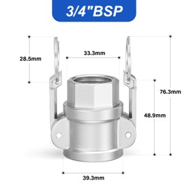 ERGAOBOY 1 Piece Type D Camlock Fittings, 3/4 Inch BSP 304 Stainless Steel Cam and Groove Hose Fitting for Water Fuel Air