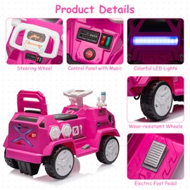 Kids Ride On Car, Powerful and Safe Ride-On Toy,Toddlers Electric Ride On Car with Radar Rocket Sound, Flash Lights, Music, USB, Ride on Toy for Kids,Mars Rover(Pink)
