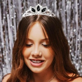 CAKURE Black Tiara Headband Rhinestone Crown and Tiaras Sparkly Hair Accessories for Women and Girls (g-black, one size)