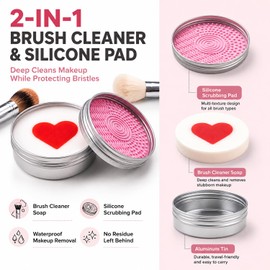 Luslife Makeup Brush Cleaner Soap, with Silicone Pad, 3.53oz(100g), 2-in-1 Solid Cleaner for Synthetic & Natural Brushes & Sponges, Deep Cleans Waterproof Makeup,Cruelty-Free,Heart Shape