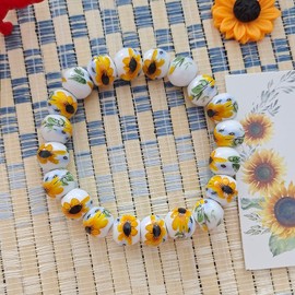 Sunflower Bracelet For Women Sunflower Stretch Beaded Bracelet Ceramic Jewelry Gift For Women (Sunflower)