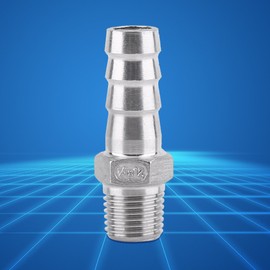 SS304 Male Thread Pipe Fitting Barb Hose Tail Connector Stainless Steel (1/4 Inch x 12 mm)