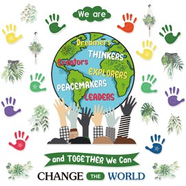 Pasimy 97 Pcs One World Together Classroom Decor Signs We are and Together Bulletin Board Farmhouse Classroom Wall Decor Positive Wall Cutouts for Student Teacher Classroom Back to School Party Decor