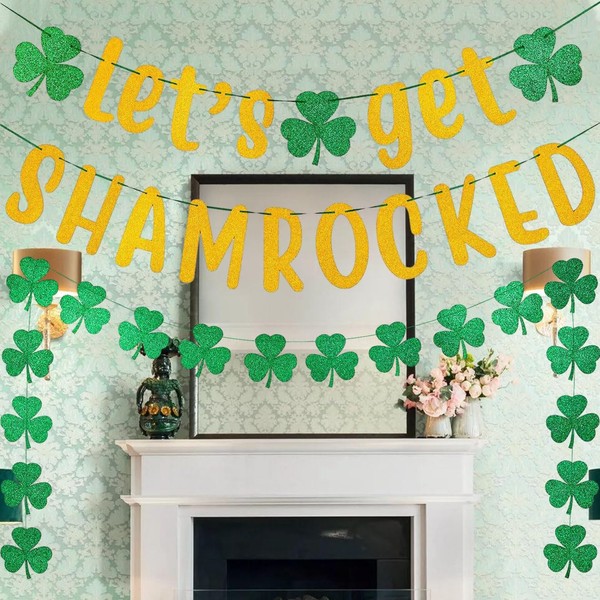 St patricks Day Decorations,2 Strings St Patricks Day Banner Glitter