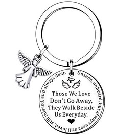 HULALA Sympathy Keyring Memorial Remembrance Gifts For Loss Loved One Family Friends Angle Keychain Engraved Those We Love Don't Go Away They Walk Beside Us Everyday