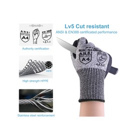 Donfri Cut Resistant Gloves High Performance Level 5 Protection Safety Work Gloves for Men Comfortable PU Coated Palm Cut Proof Gloves Gardening Food Grade Non-slip Machine Washable（S,1）