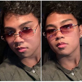 SDINM - anteojos de sol sin montura para hombres y mujeres, anteojos de sol rectangulares pequeñas y estrechas para los años 90, Gradiente Brown+Red, Small