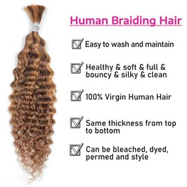 Water Wave Bulk Human Hair for Braiding Wet and Wavy Micro Braiding Human Hair No Weft Human Braiding Hair Extensions for Box Boho Braids 50g with 1 Bundles (22inch,4/27#)