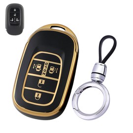 [LETINGFAR] キーケース ホンダ用 スマートキーケース キーカバー 柔らかい TPU素材 両側スライドドア ホンダ専用設計 キーホルダー 新型ステップワゴン NBOX JF5 JF6 シビック ZR-V ヴェゼル 等に適用 キーケース (ブラック（キーホルダー付き）)