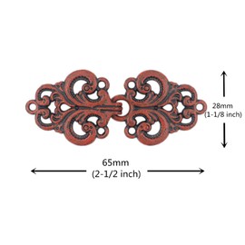 Bezelry - Cierres de gancho y ojal con diseño de flor en espiral, paquete de 4 pares, 65 mm x 28 mm (Rojo y Negro barnizado)