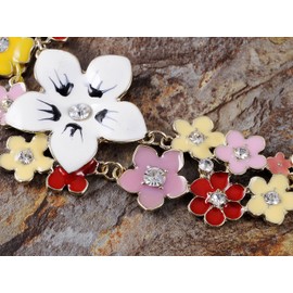 Alilang Womens Golden Tone Faux Pearl Floral Pink Multicolor Enamel Flower Bib Statement Necklace (Flower & White)