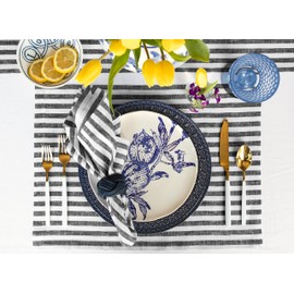 Solino Home Stripe Linen Dinner Napkins 20 x 20 Inch - 100% Pure Linen Black and White Cloth Napkins Set of 4 for Spring, Mothers Day, Easter - Amalfi Stripe, Handcrafted and Machine Washable