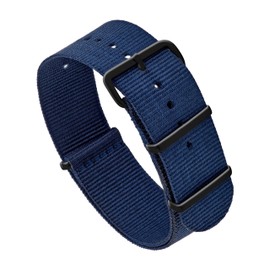 Vintage Time Watches | NATO Style Blue Watch Strap Band Military Army Black Plated Steel Buckle Nylon Bracelet | 18mm 20mm 22mm 24mm (18mm)