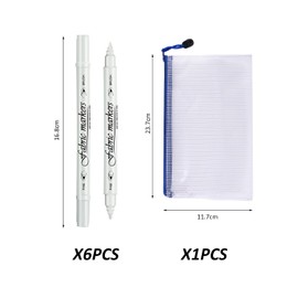 OAAO Set of 6 Double-Ended White Textile Painting Pens with 1 B6 Pencil Case for Permanent Writing and Drawing on Textiles, Lightfast and Waterproof Pens for Textile Paints.
