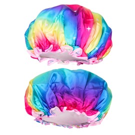G2PLUS 2PCS Large Shower Cap for Long Hair, 32CM Colorful Hair Caps for Girls and Women, Reusable Elastic Bath Caps for Girls Spa Home Use