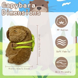 AlGuirnex Capybara Plush Toy 23cm with Turtle Backpack, Soft Brown Realistic Stuffed Animal with Premium PP Cotton Filling, for Children & Adults