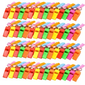 RmKbe 60pcs Neon Whistles with String Lanyards Plastic Whistles Loud Sound Sport Whistle Party Bag Fillers for Kids Officials Sports