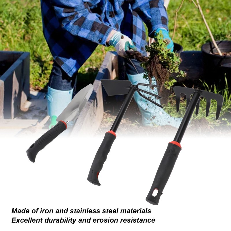 3PCS Garden Tool Set Iron Stainless Steel Five Teeth Rake