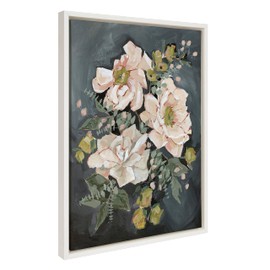 Kate and Laurel Sylvie Day 24 Framed Canvas Wall Art by Annie Quigley; 18x24 White; Soft Botanical Flower Bouquet Art for Wall Home Decor