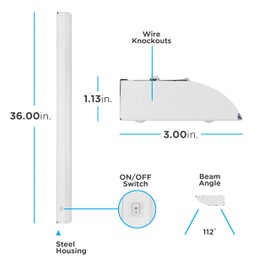 Enbrighten 36 Inch LED Under Cabinet Light Fixture, Direct Wire, In-Wall Dimmer Compatible, 1366 Lumens, 3000K Soft White, Steel Housing, White Finish, 38981-T1