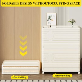 pupustar Plastic folding Storage Bins with Lids,Stackable Storage Bins for Clothes,Storage Container,Room Organizer, for Living Room,Bedroom,Office, Kitchen,Bathroom,cream white