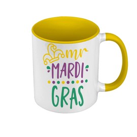 Tasse in Premium-Qualität, Gelb – Mister Mardi Gras Karneval New Orleans – Tasse mit Henkel und farbigem Innenfutter