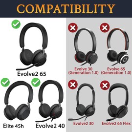 SOULWIT Earpads Replacement for Jabra Evolve2 65 (65MS 65UC USB)/Evolve2 40 (40UC 40MS USB)/Elite 45h On-Ear Wireless Headset, Ear Pads Cushions with Softer Protein Leather