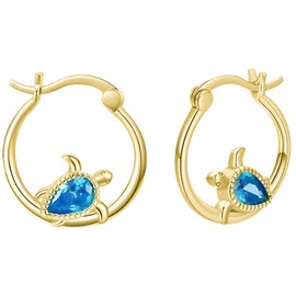 14K Gold Plated Seaturtle Hoop Earrings for Women Turtle Huggie Earrings Ocean Earrings Jewelry (Gold)