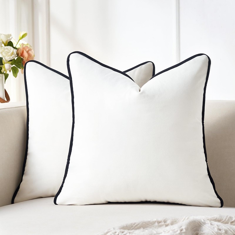 White Decorative Pillow Covers 18x18 for Couch Throw Pillows Velvet