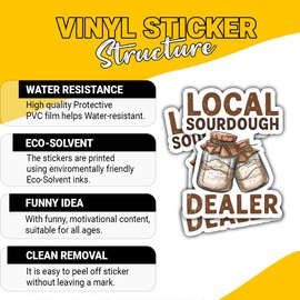 (3 Pcs) Local Sourdough Dealer Sticker – Funny Artisan Bread and Baking Meme for Home Bakers, Kitchen Nerds, and Foodie Friends for Laptop Water Bottle Jar Mixer Tumbler Gifts 3"x3"