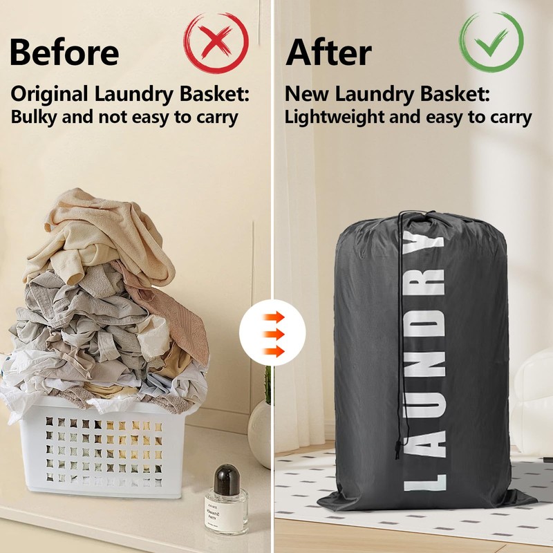 GOTRUST 3pcs Laundry Bags with Drawstring, Extra Large Travel Laundry