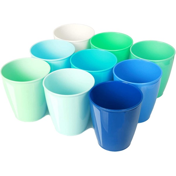 Youngever 8 Ounce Kids Cups, 9 Pack Kids Plastic Cups in 9 Coastal Colors, 8 Ounce Kids Drinking Cups, Toddler Cups, Cups for Kids Toddlers, Unbreakable Toddler Cups