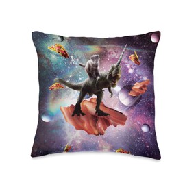 Space Cat Riding Dinosaur Unicorn - Bacon & Taco Throw Pillow