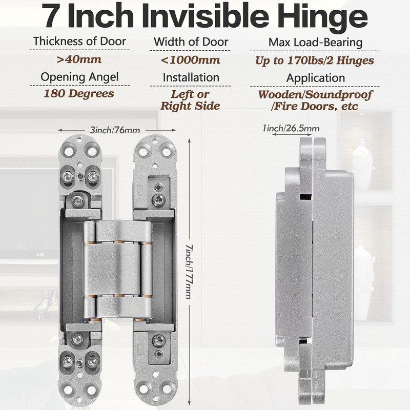 Onedaful 2 Kits 7 inch Stainless Steel Hidden Door Hinges