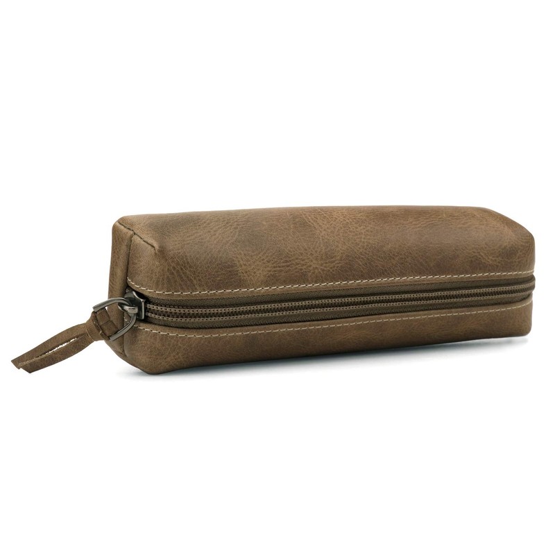 Londo Genuine Leather Zipper Pen, Pencil & Cosmetic Case (Mink),