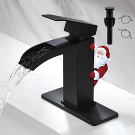 BRAVEBAR Waterfall Bathroom Faucet Black - Single Handle Bathroom Sink Faucets 1 or 4In 3 Hole Solid Vanity Faucet with Deck Plate & Overflow Pop Up Drain Matte Black