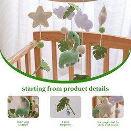 Dinosaur Baby Crib Mobile | Boys Nursery Decoration | Wooden Mobile for Crib | Dinosaur w/Bells Nursery Mobile Theme | Newborn Baby Stuff | Baby Shower Gift for Boys & Girls | Easy Assembly & Durable