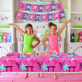 Gymnastics Birthday Party Decorations - Gymnastics Theme Party Supplies for Your Little Dance Gymnasts with Gymnastics Banner, Tablecloth, Plates, Napkins, Tableware, Serves 20