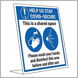Vsafety Covid Secure Desk Sign - Shared Space - 150mm x 200mm - 2mm Rigid Plastic