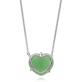 Sterling Silver Natural Jade Heart Necklace