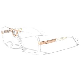 Dweebzilla Gazelle Deejay Square Retro Aviator Sunglasses (Transparent & Gold Frame, Clear)