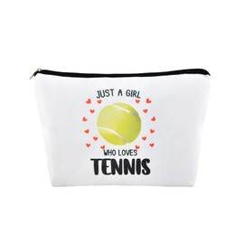 Tennis Makeup Bag Cosmetic Purse with Zipper Travel Pouch Sport Gifts for Girls Players Team Birthday Gifts for Sports Lovers Women Storage Bags Toiletry Bag Just A Girl Who Loves Tennis Purse Bags