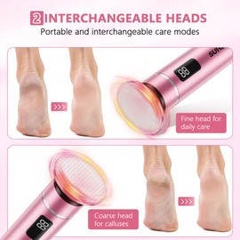 SUHZF Electric-Foot-File-Callus-Remover Glass Grinding Head Electric Callus Remover for Feet Rechargeable Foot Grinder Dead Skin Pedicure Tools Adjustable Speed Foot Sander with Led Display (Pink)